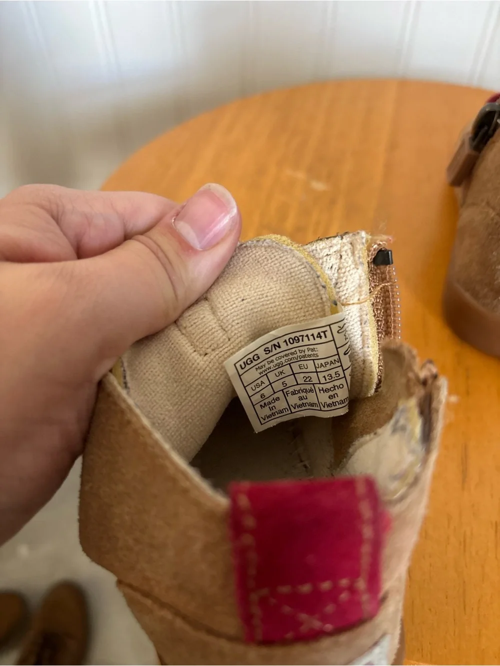 UGG Kids Tan Suede Ankle Boots with Burgundy Laces